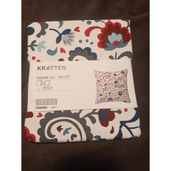IKEA Accents Kratten Cushion Cover 2 X 20 White Floral W Zipper New